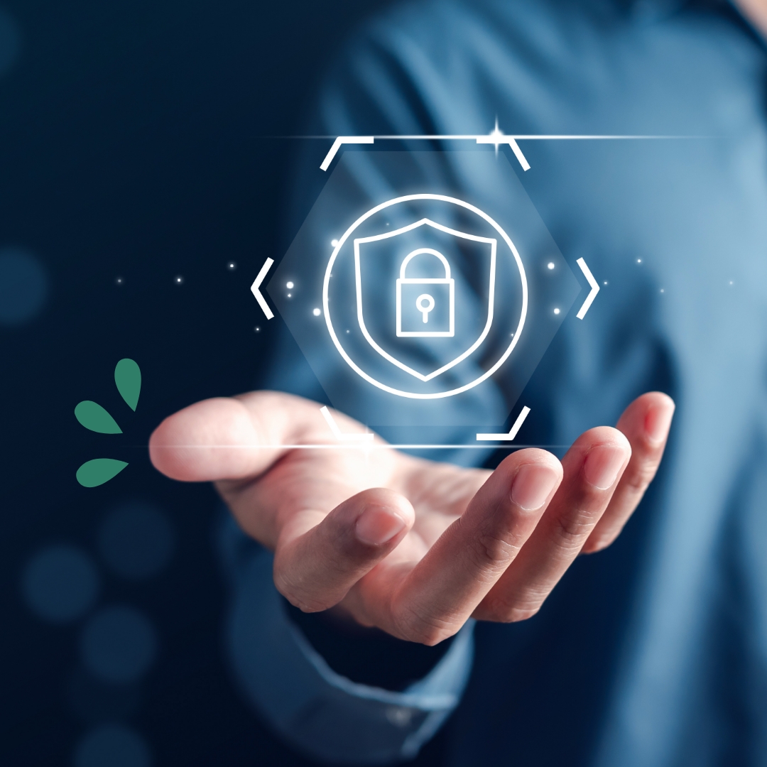 Identity Theft Protection Hand holding a conceptual security icon holo
